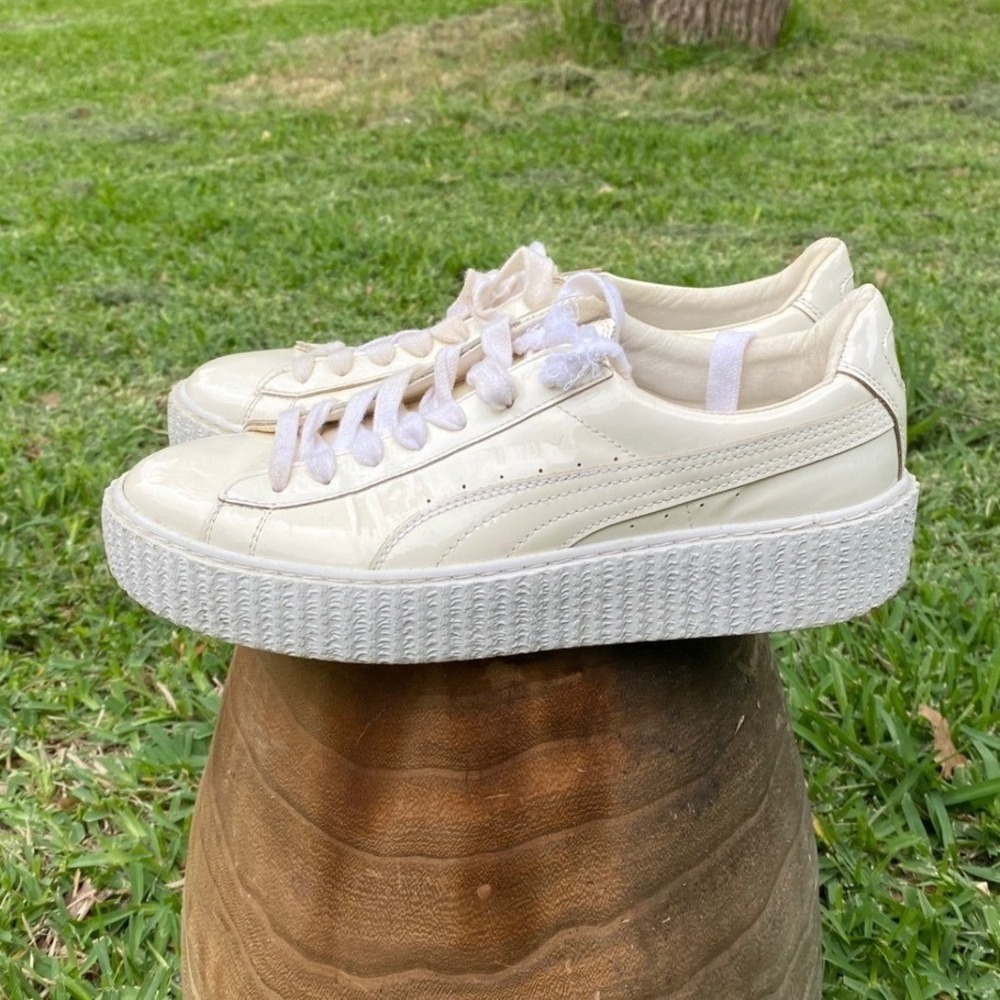 Puma Basket Platform Patent Cream Off White Sneakers 362269-01 Womens 10
